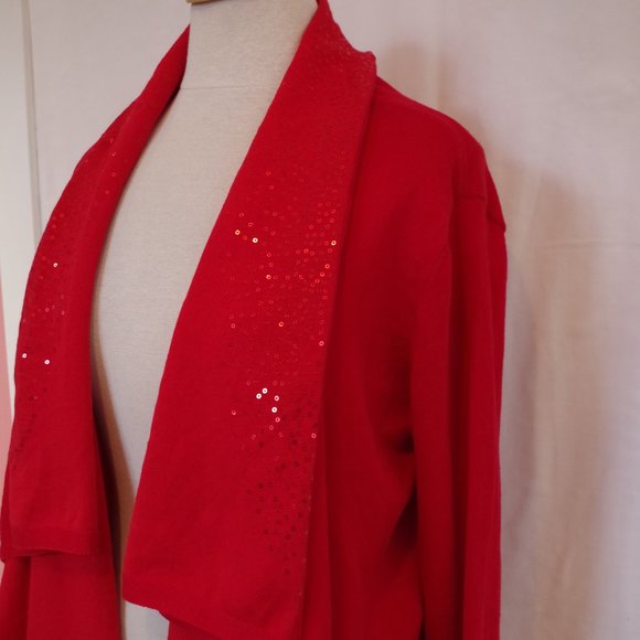 DKNY Draped Open Front Sequined Drape Front Cardigan- Sz XS/Sm - Picture 4 of 10